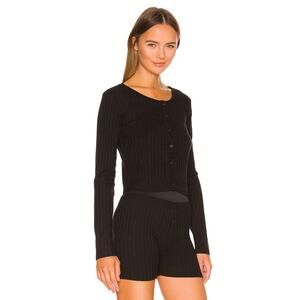 Revolve Plush T14J02BK Ribbed Knit Cardigan Sweater Long Sleeve Black Size L NWT